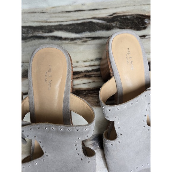 Rag & Bone Gray Suede Studded Open Toe Slip On Block Heels Sandals 37 Minimalist - Picture 3 of 10